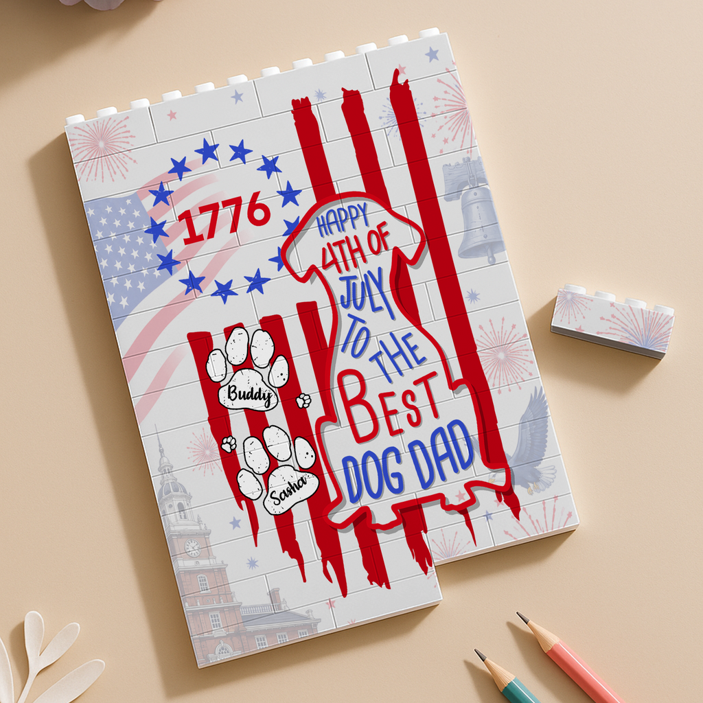 Personalized Building Block Gift for Dog Dad with USA Flag HN590 - Building Blocks GradoCreations