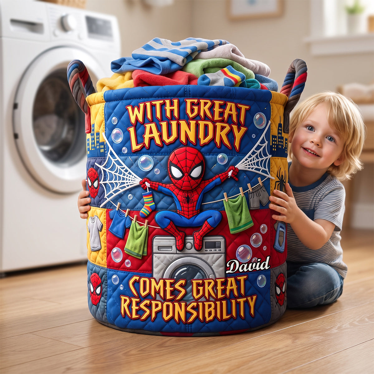 Personalized Spider-Man Quilted Laundry Basket Gift for Kids Quilted Laundry Basket GradoCreations