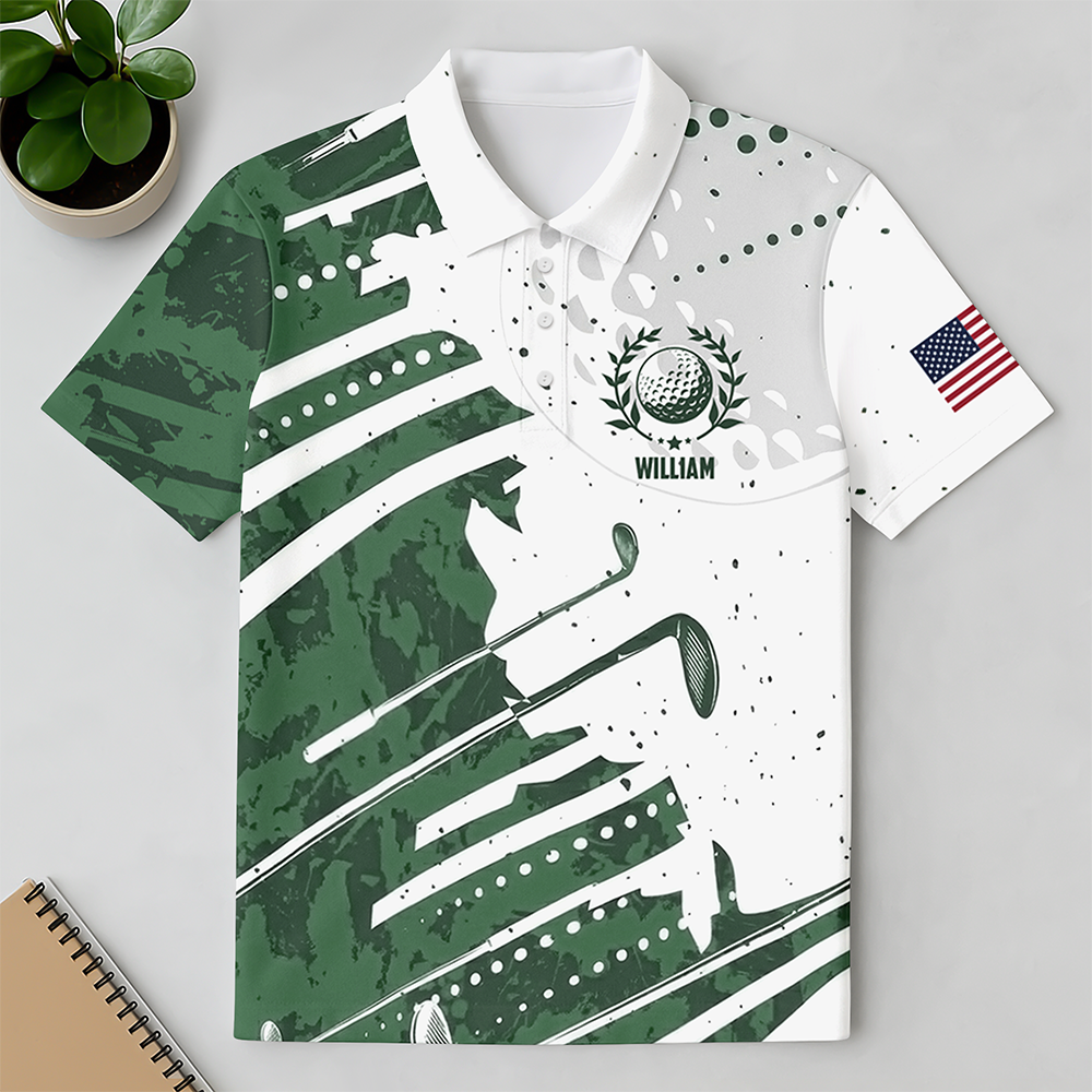 Personalized Golf Pattern Polo Shirt Custom Name Gift for Dad HN590 - Men's Polo Shirt GradoCreations