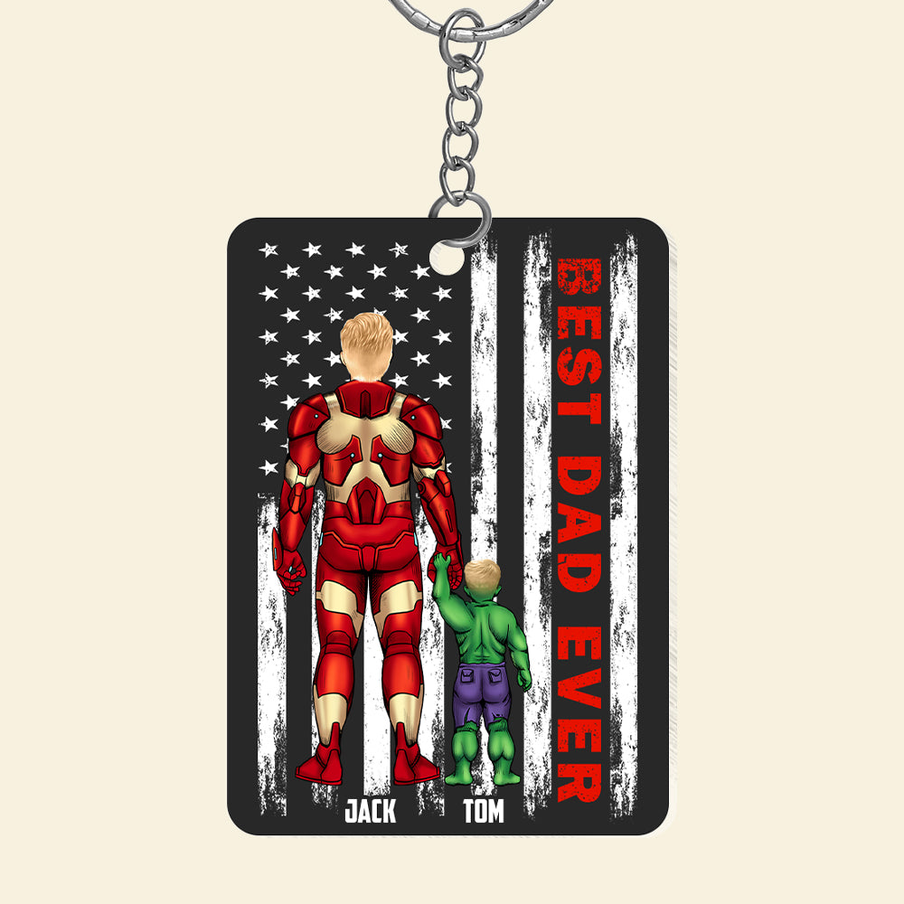 Personalized Super Hero Best Dad Ever Acrylic Keychain Gift for Dad