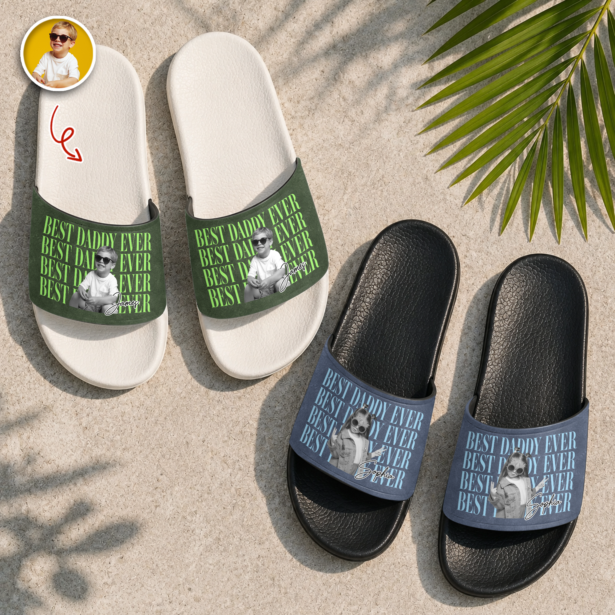 Personalized Vintage Photo Slide Sandals Custom Gift for Dad HN590 - Slide Sandals GradoCreations