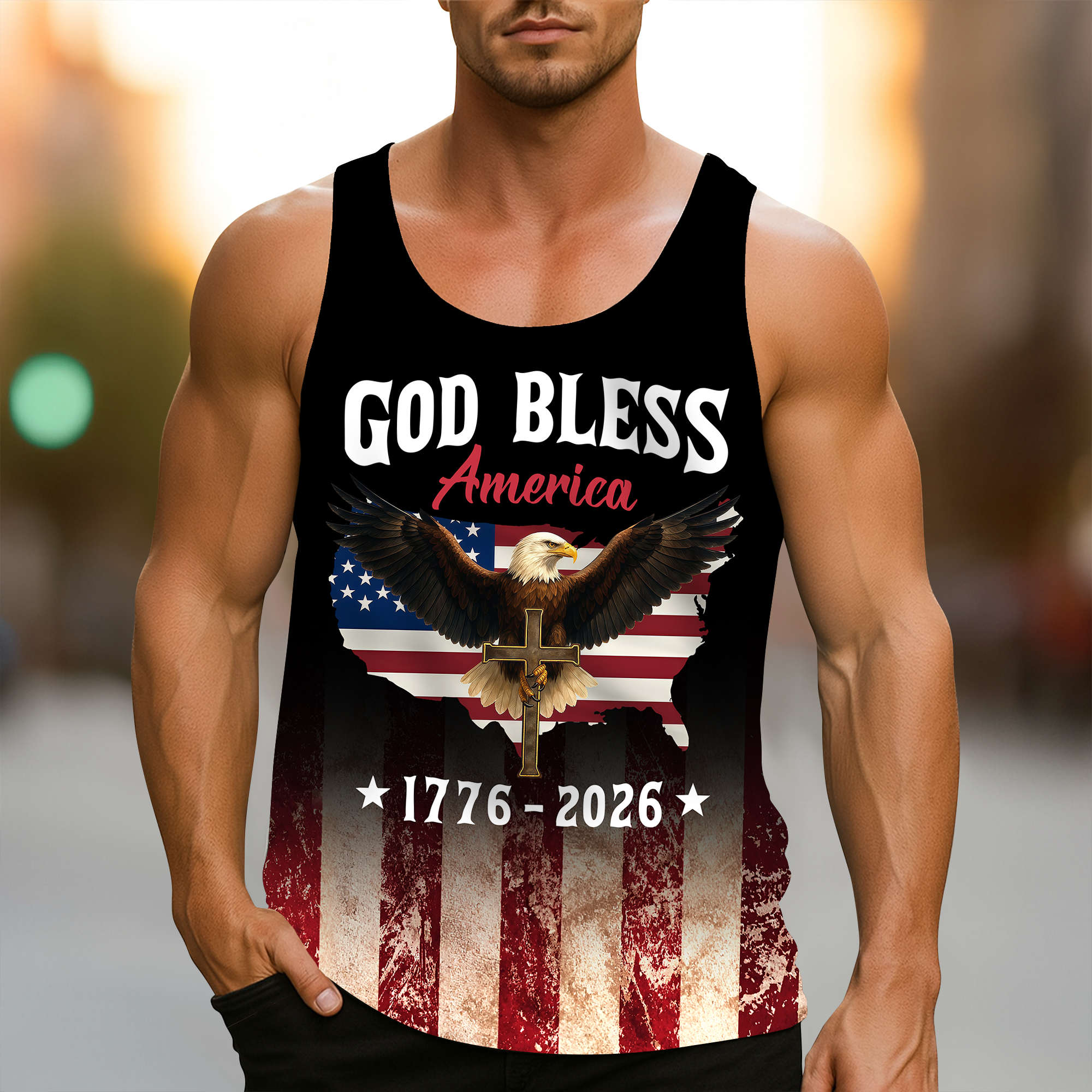 Personalized Patriotic Eagle Tank Top Custom Name Gift for Dad HN590 - 3D Tanktop GradoCreations