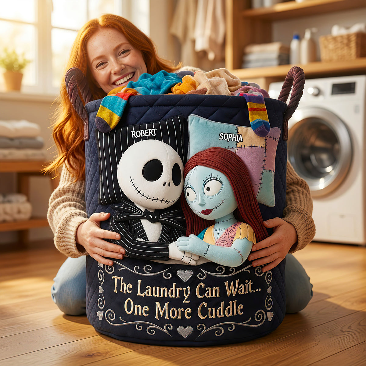 Personalized Quilted Laundry Basket with Fun Cuddle Quote for Couples Quilted Laundry Basket GradoCreations