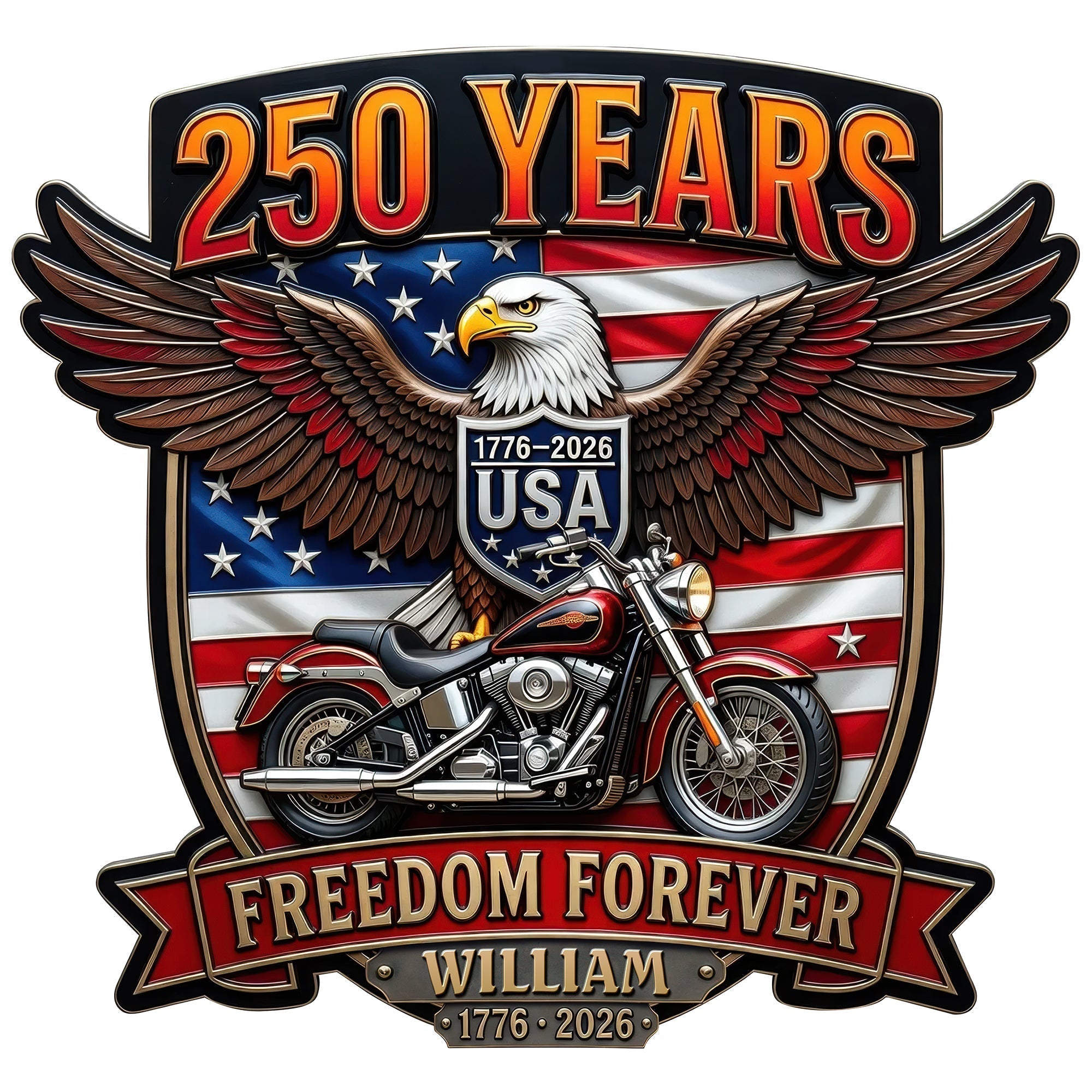Personalized Eagle Motorcycle Metal Sign Gift for Him - 250 Years USA