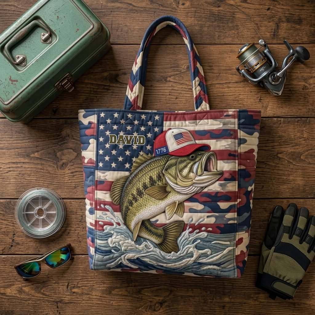 Personalized Quilted Tote Bag Camo American Flag Gift for Dad