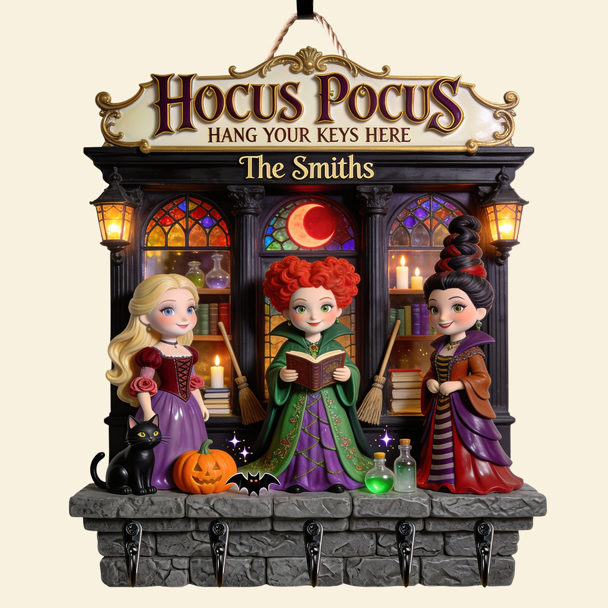 Personalized Hocus Pocus Hanging Key Rack Custom Name Gift for Movie Fans Hanging Rack GradoCreations