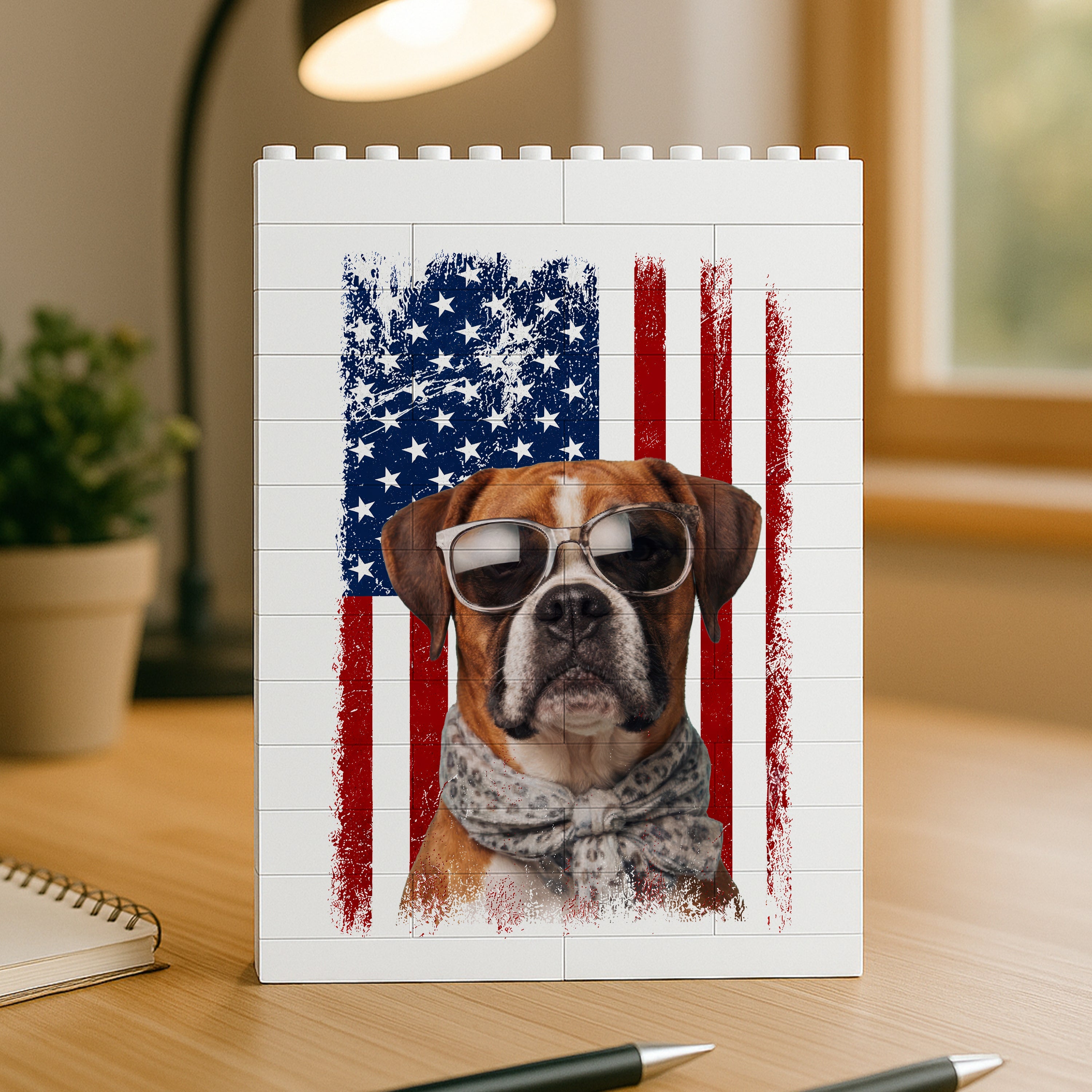 Custom Dog Photo Building Blocks USA Flag Gift for Dog Dad HN590 - Building Blocks GradoCreations