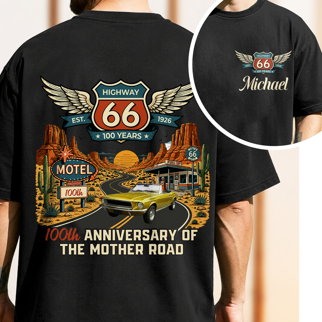 Personalized Route 66 Comfort Shirt Car Lover Gift Idea Back&Front Comfort Shirt GradoCreations