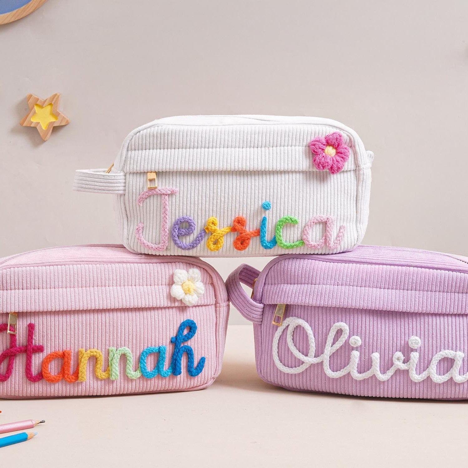 Personalized Corduroy Pencil Case Custom Name Gift for Kids HN590 - Corduroy Pencil Case FIX GradoCreations