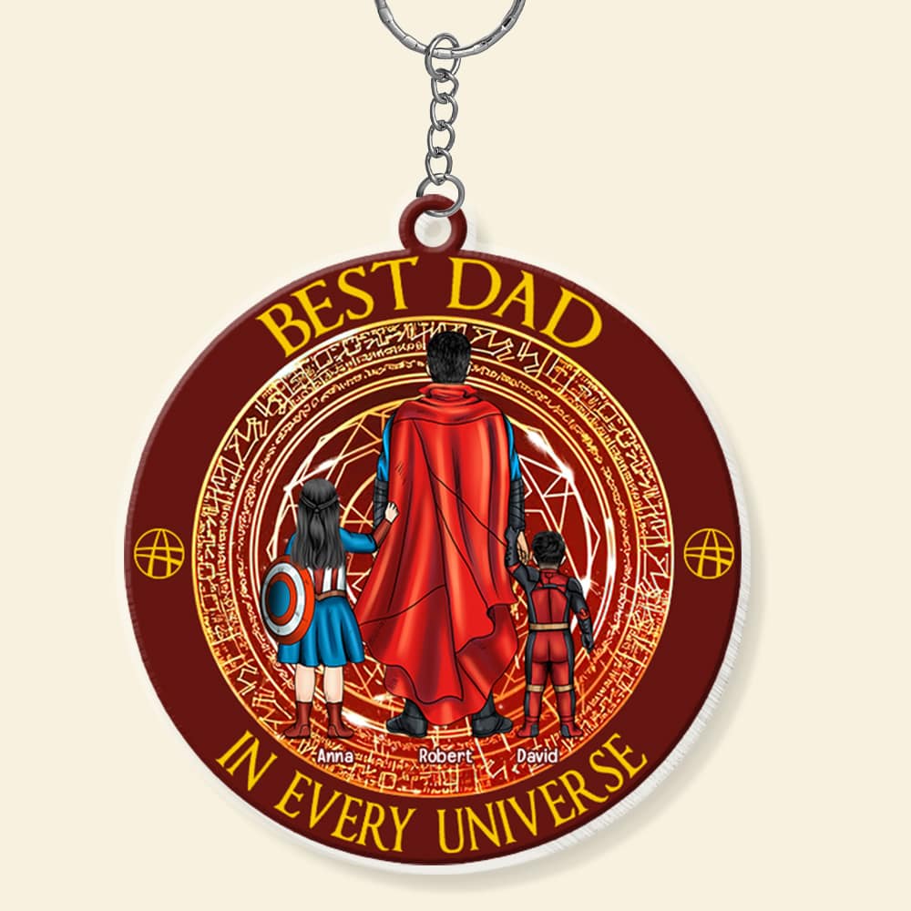 Personalized Super Hero Keychain Gift for Dad - Father's Day Acrylic Keychain