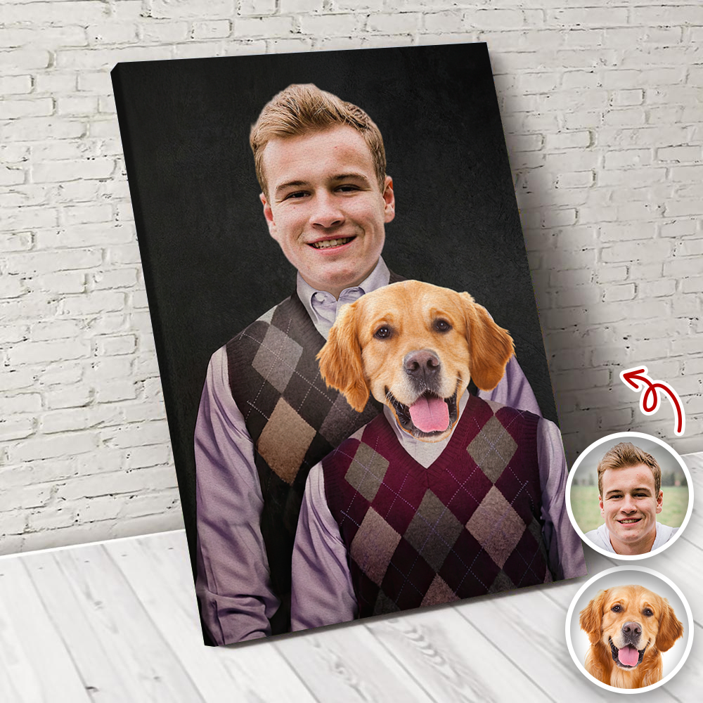 Personalized Dog and Owner Canvas Portrait Custom Photo Gift HN590 - Canvas GradoCreations
