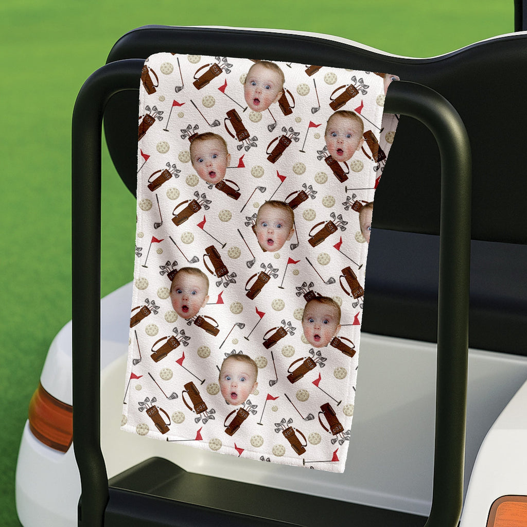 Personalized Microfiber Golf Towel with Custom Funny Face Gift for Dad, Grandpa, Golf Lovers