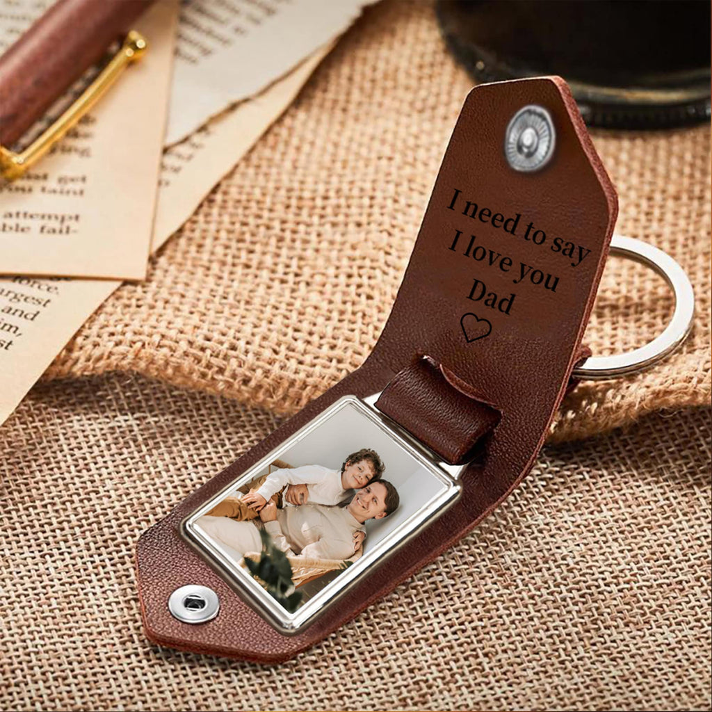 Personalized Photo Keychain I Love You Daddy Leather Gift HN590 - Metal Tag Leather Keychain FIX GradoCreations