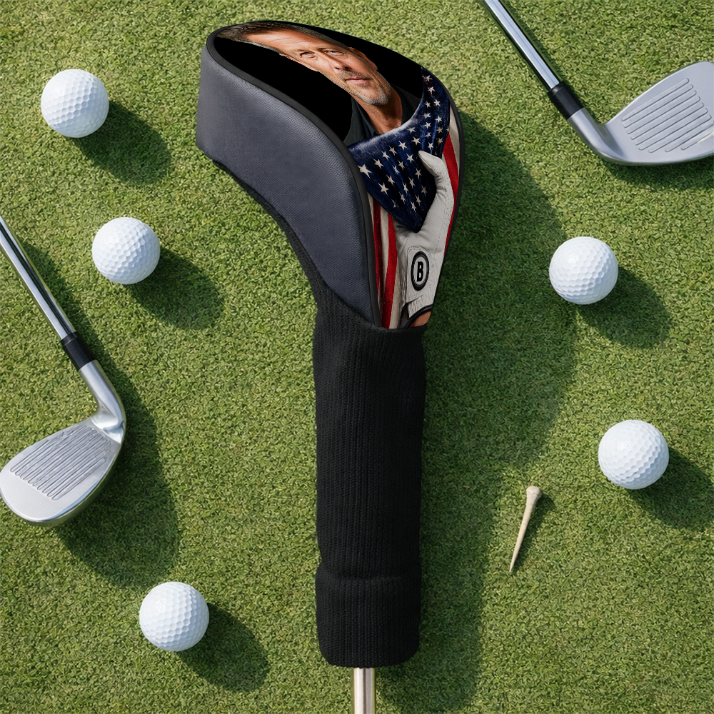 Personalized Golf Club Head Cover Custom Photo US Flag Gift for Dad HN590 - Golf Club Head Cover GradoCreations