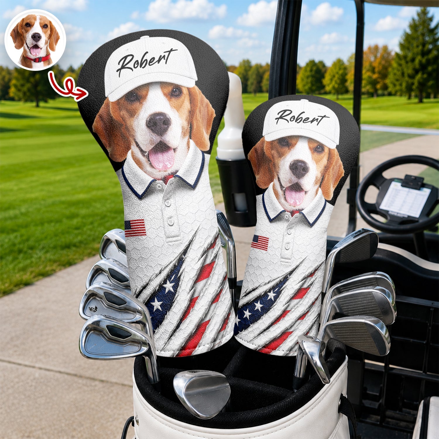 Personalized Dog Photo Golf Head Cover Custom Gift for Dad HN590 - Golf Head Cover GradoCreations