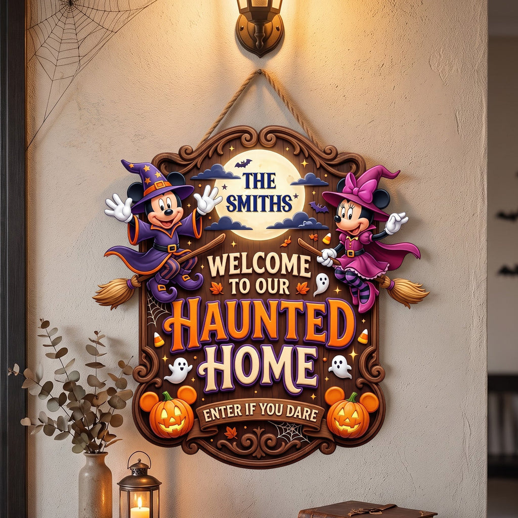 Personalized Haunted Home Wood Sign Custom Family Decor Halloween Gift Wood Sign GradoCreations