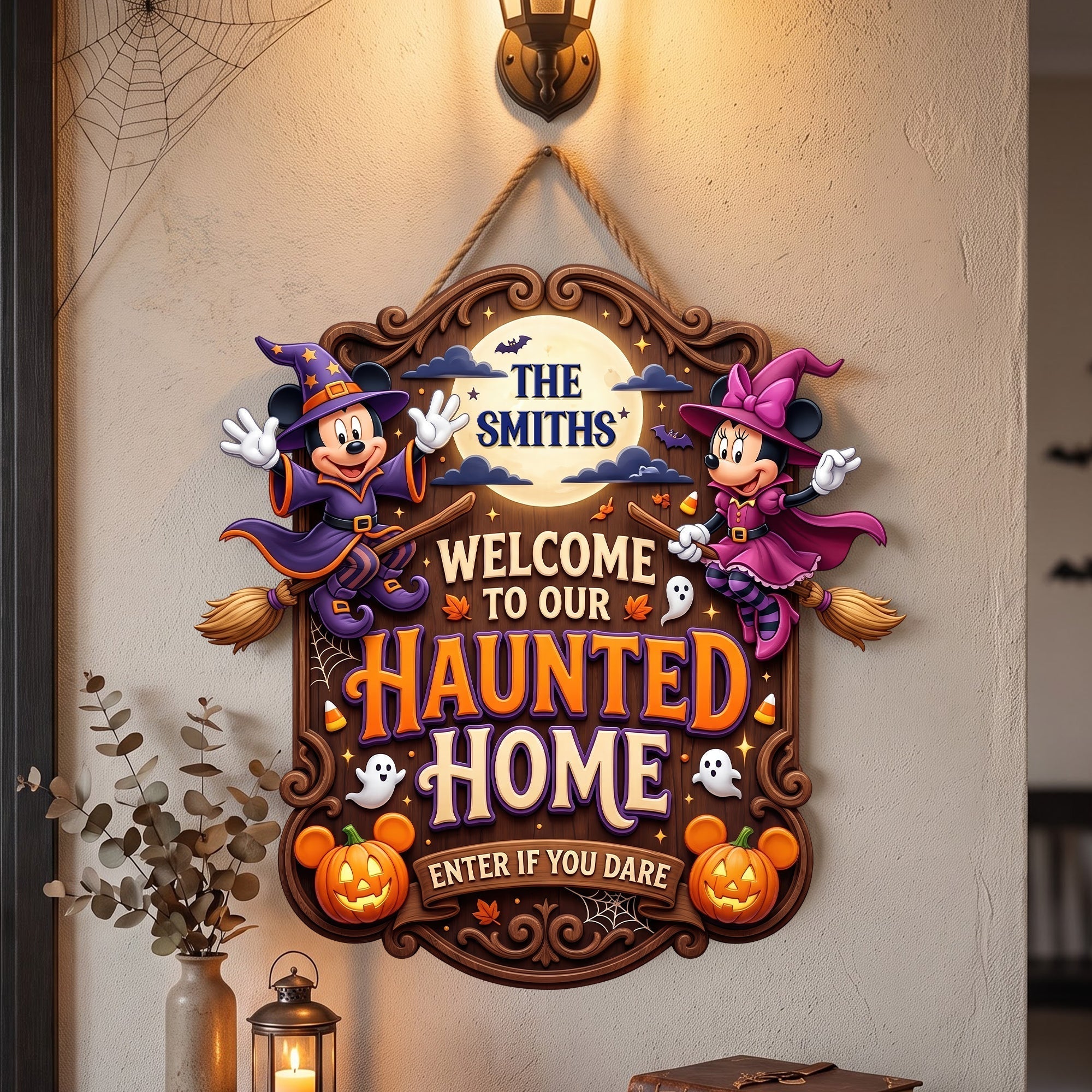 Personalized Haunted Home Wood Sign Custom Family Decor Halloween Gift Wood Sign GradoCreations
