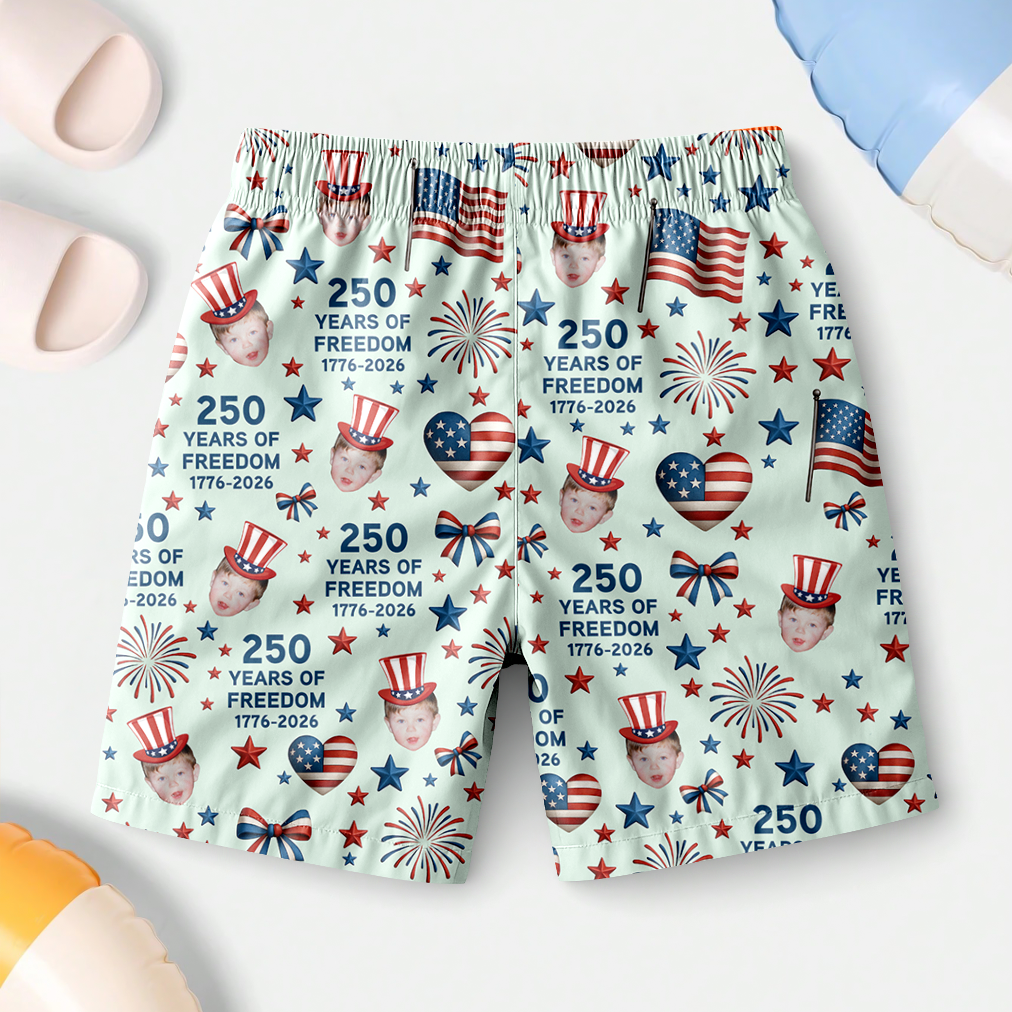 Personalized Photo Beach Shorts 250 Years of Freedom Gift for Dad HN590 - Beach-Shorts GradoCreations