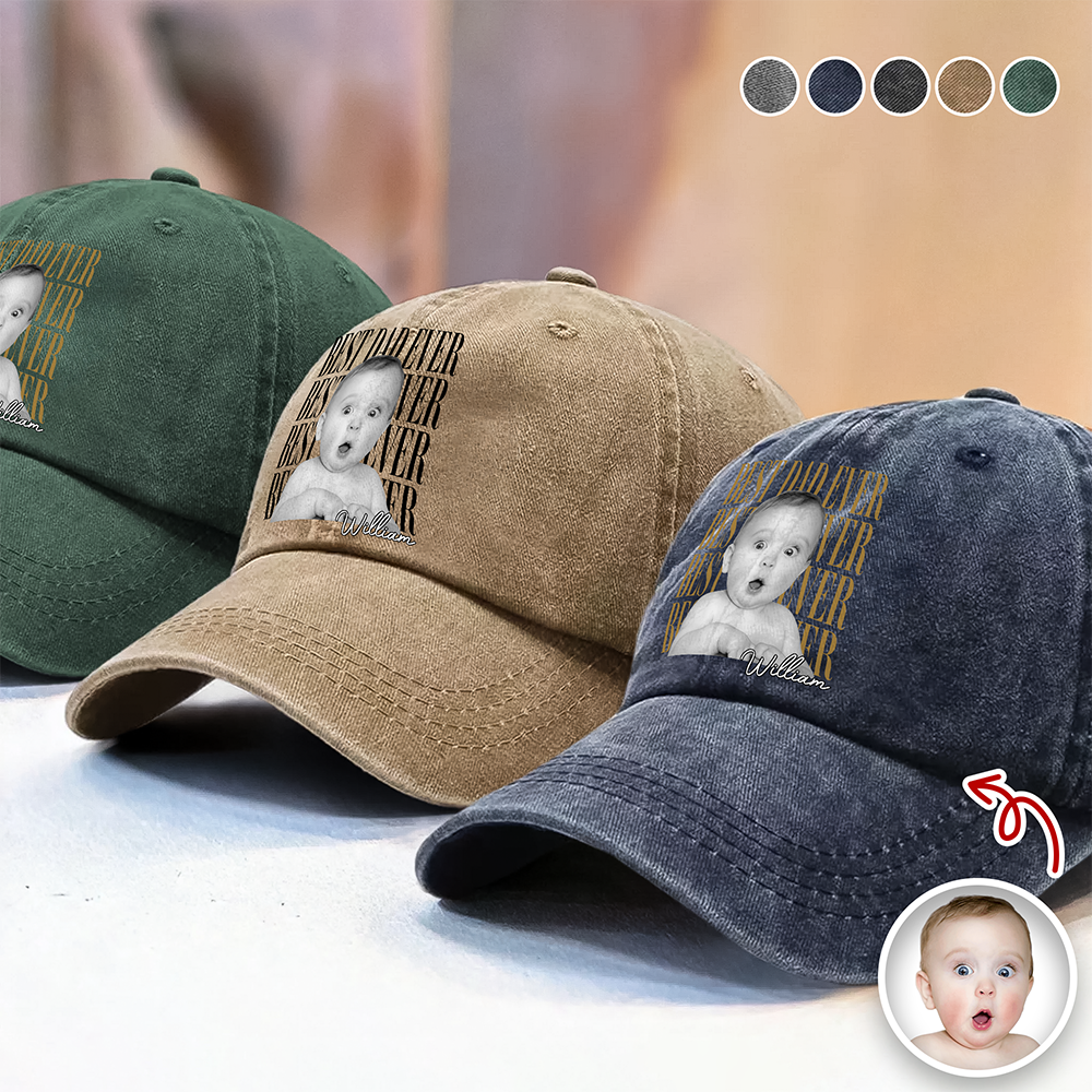 Personalized Washed Denim Baseball Cap Custom Photo Gift for Pet Dads HN590 - Washed Denim Baseball Cap GradoCreations