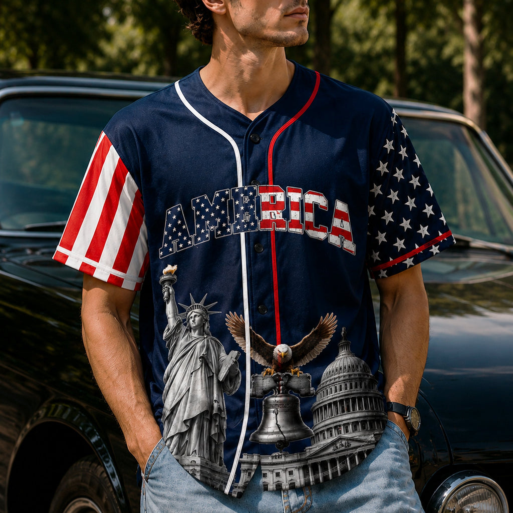 Personalized USA Baseball Jersey Shirt Custom Name Gift for 4th of July HN590 - Baseball Shirt GradoCreations