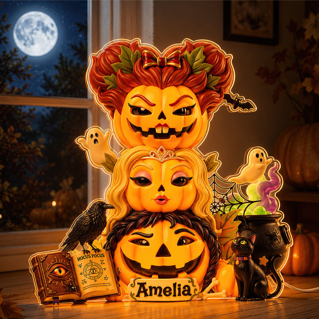 Personalized Acrylic Light Box Witch Pumpkin Stack Halloween Décor Acrylic Light Box GradoCreations