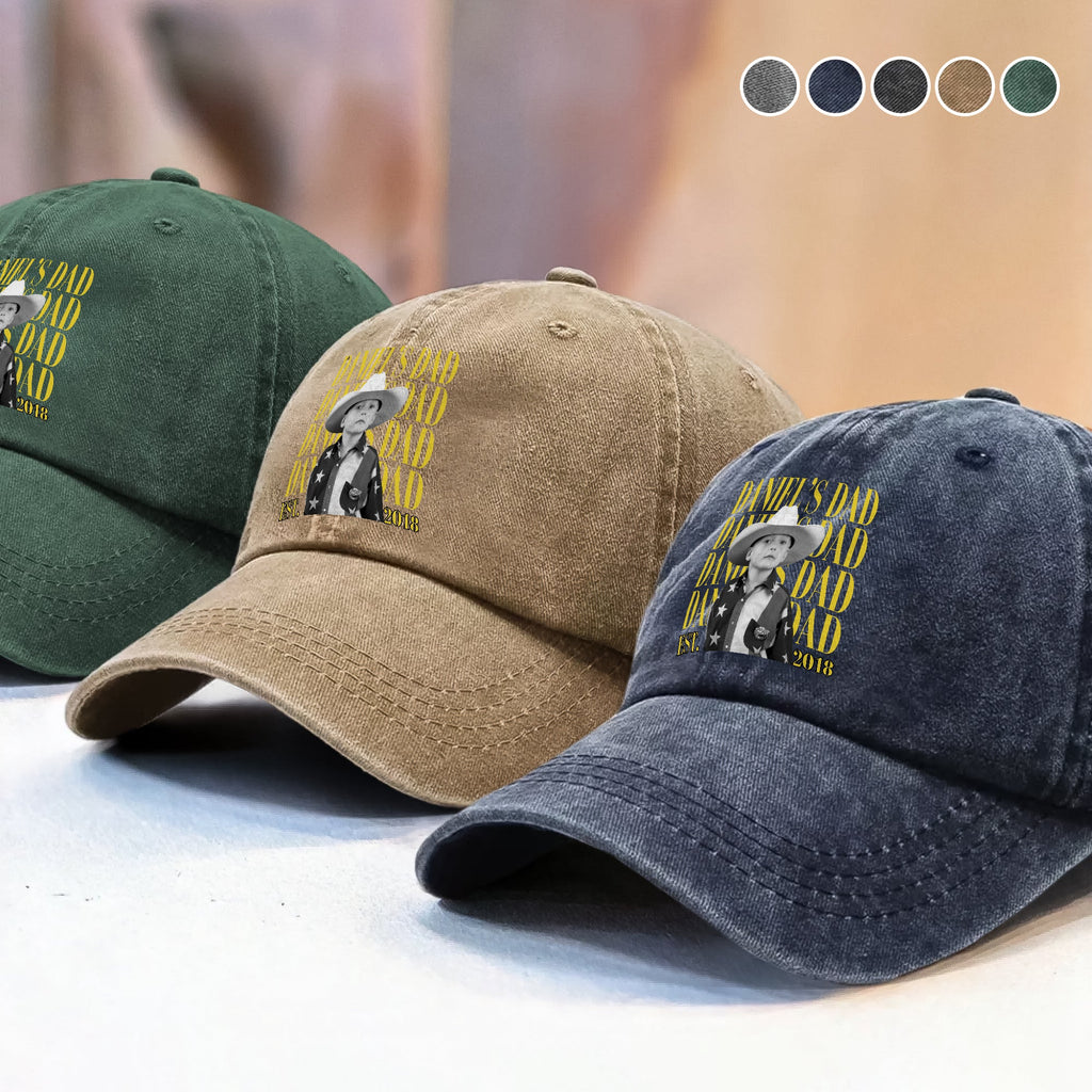 Personalized Washed Denim Baseball Cap Custom Photo Gift for Dad HN590 - Washed Denim Baseball Cap GradoCreations