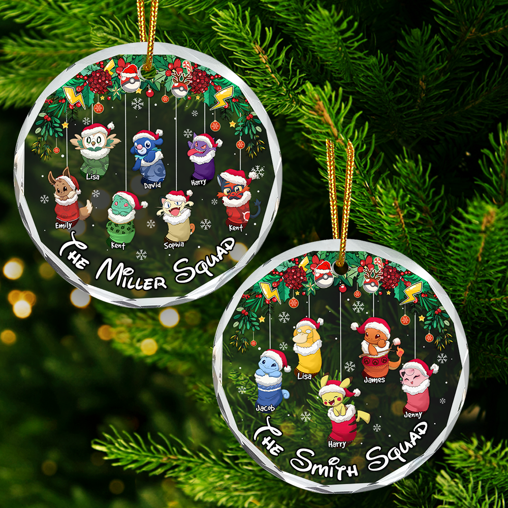 Personalized Glass Ornament Poke Family Socks Holiday Gift