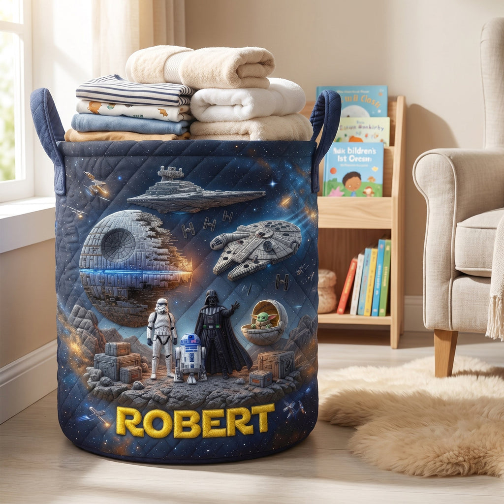 Personalized Quilted Laundry Basket Space Theme Custom Name Gift for Kids Quilted Laundry Basket GradoCreations