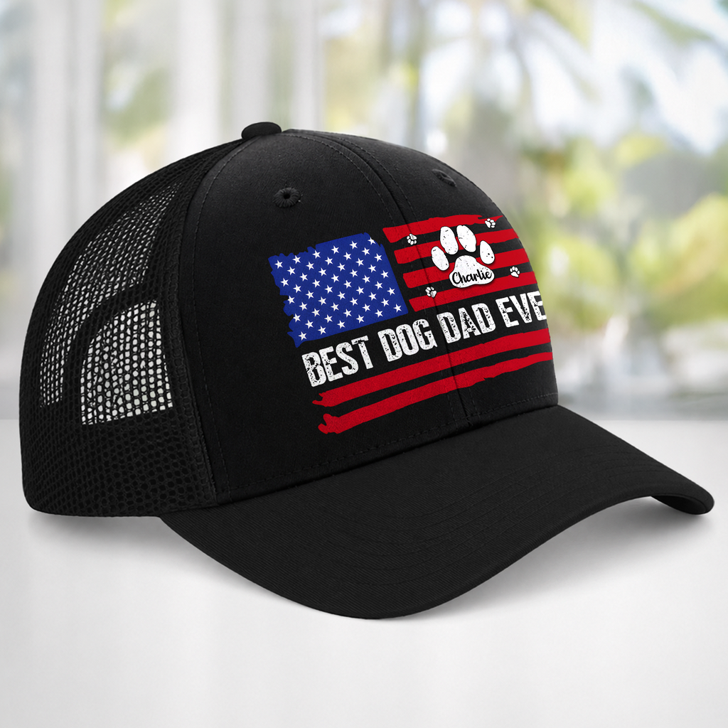 Personalized Dog Dad Trucker Hat Custom Pet Name Gift Idea HN590 - Print Trucker Hat GradoCreations