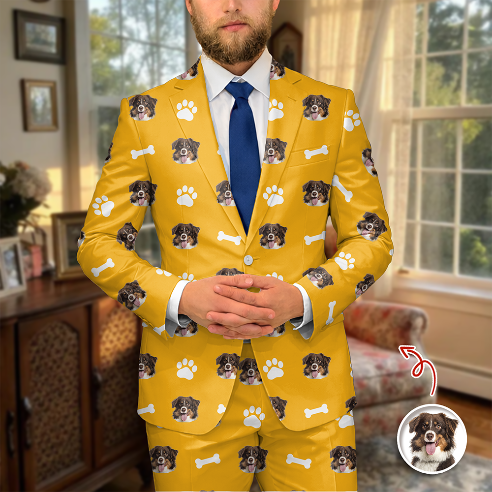 Custom Men's Suit with Pet Face Icon Unique Gift for Pet Owners HN590 - Men's Suits GradoCreations