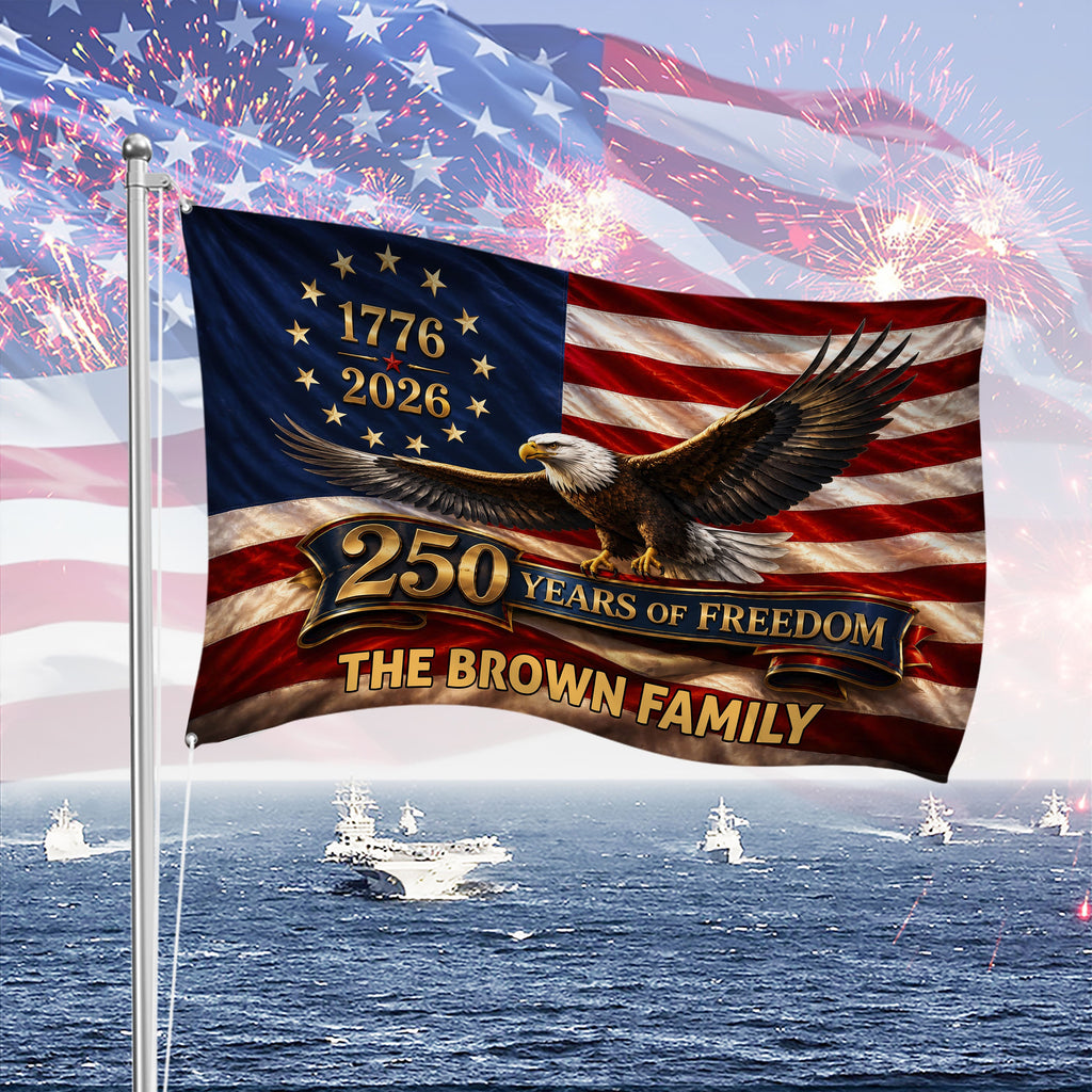Personalized Eagle House Flag Family Name 250 Years Freedom HN590 - Banner House Flag GradoCreations