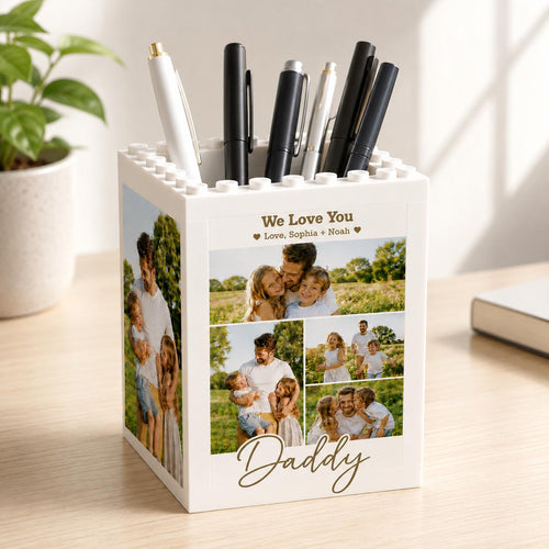 Custom Photo Collage Building Brick Pencil Holder Gift for Dad HN590 - Building Blocks diff design fix GradoCreations