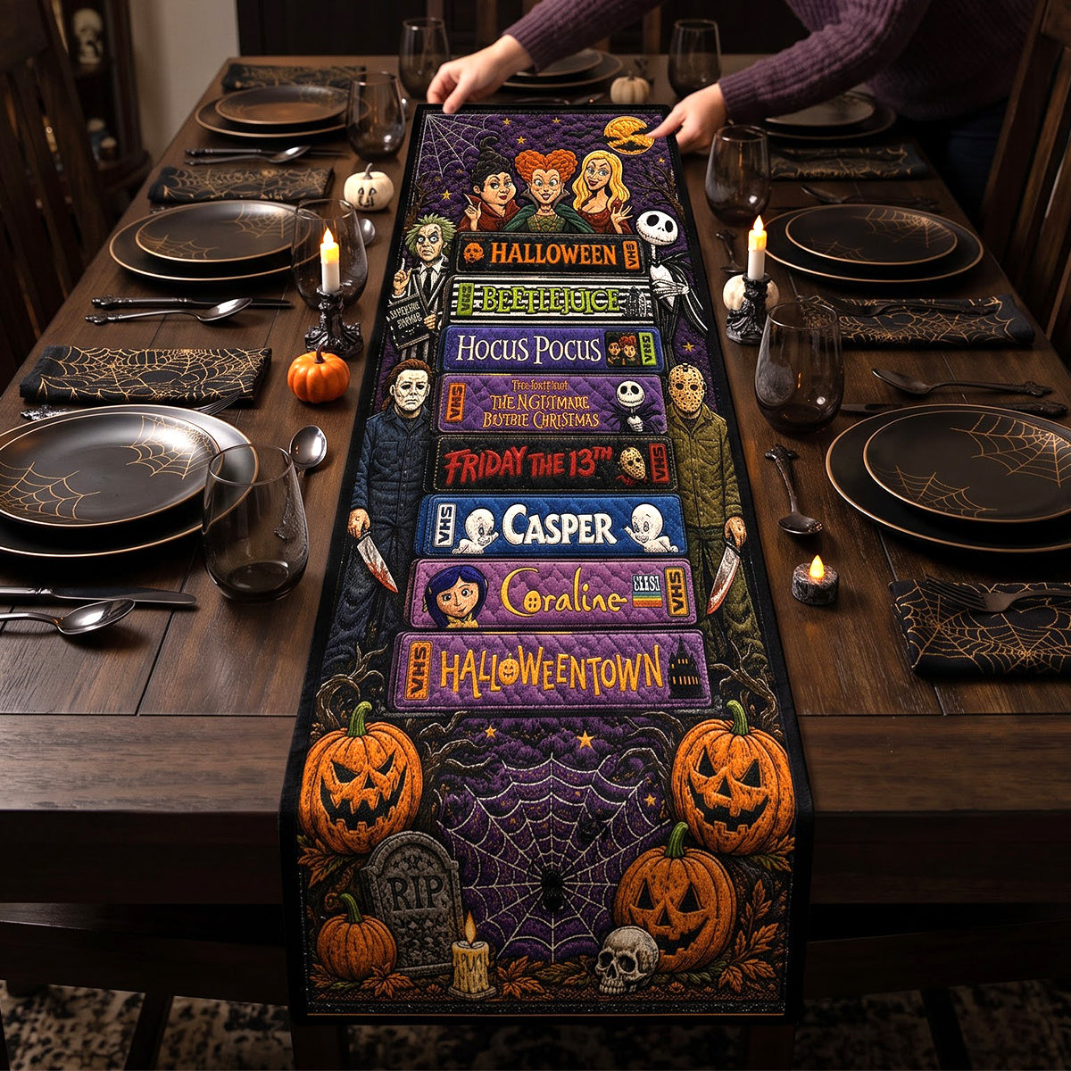 Personalized Halloween Quilt Table Runner Custom Name Family Gift Quilt Table Runner GradoCreations
