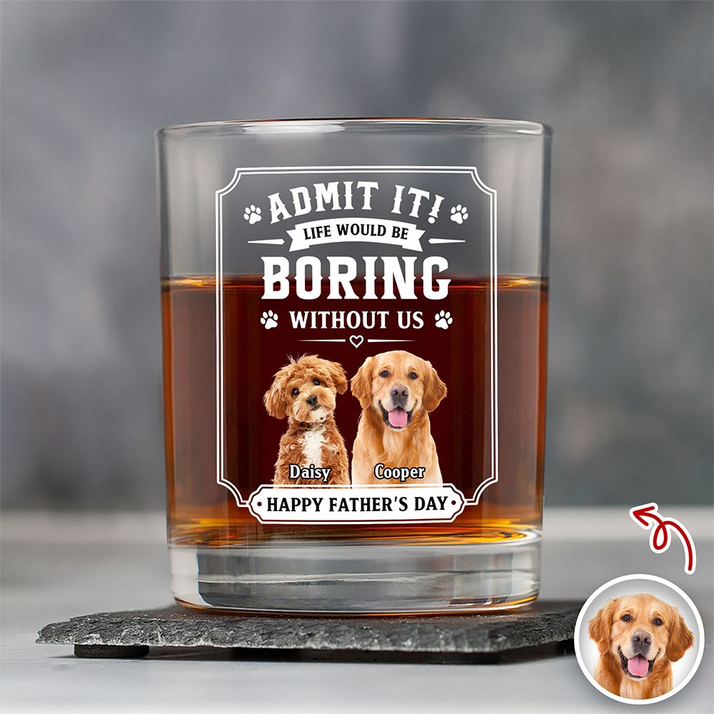 Personalized Pet Photo Whiskey Glass Custom Gift for Dad HN590 - Print Rock Glass GradoCreations