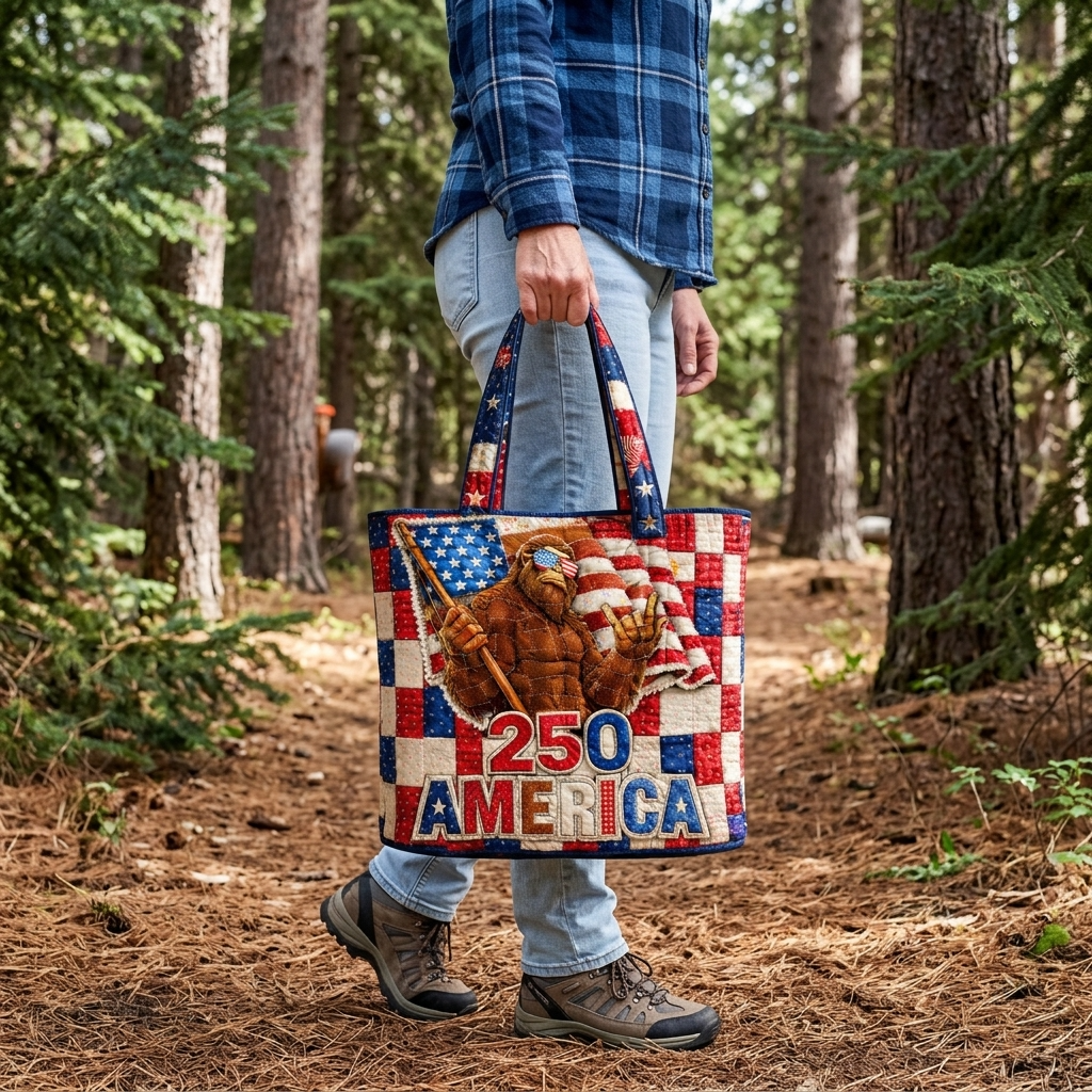 Patriotic Bigfoot Quilted Tote Bag Unique Gift for Her