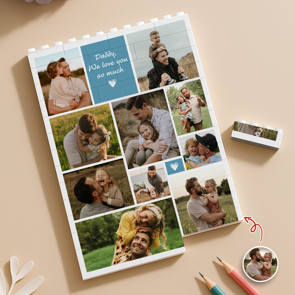 Personalized Photo Collage Puzzle Gift for Dad | Custom Name HN590 - Building Blocks GradoCreations