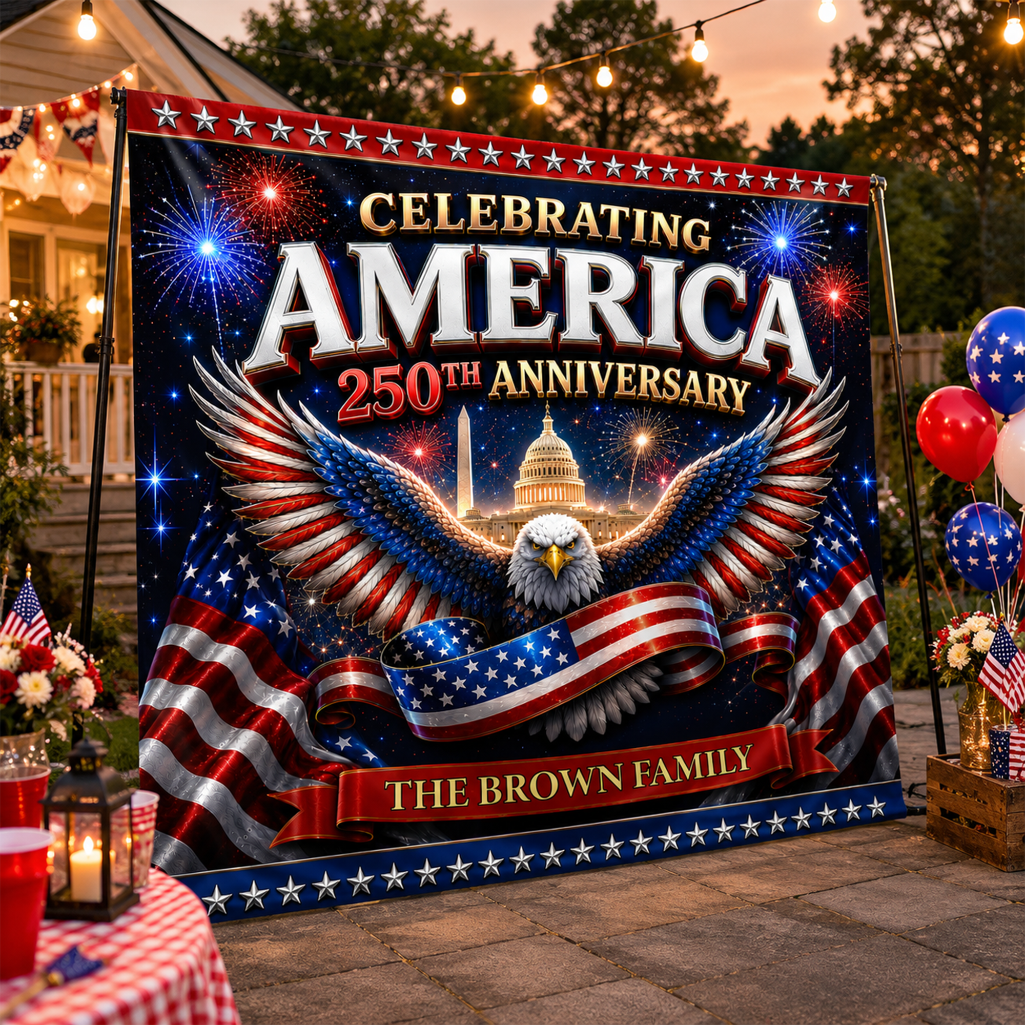 Personalized 250th Anniversary Backdrop USA Independence Day Gift HN590 - Ali Backdrop GradoCreations