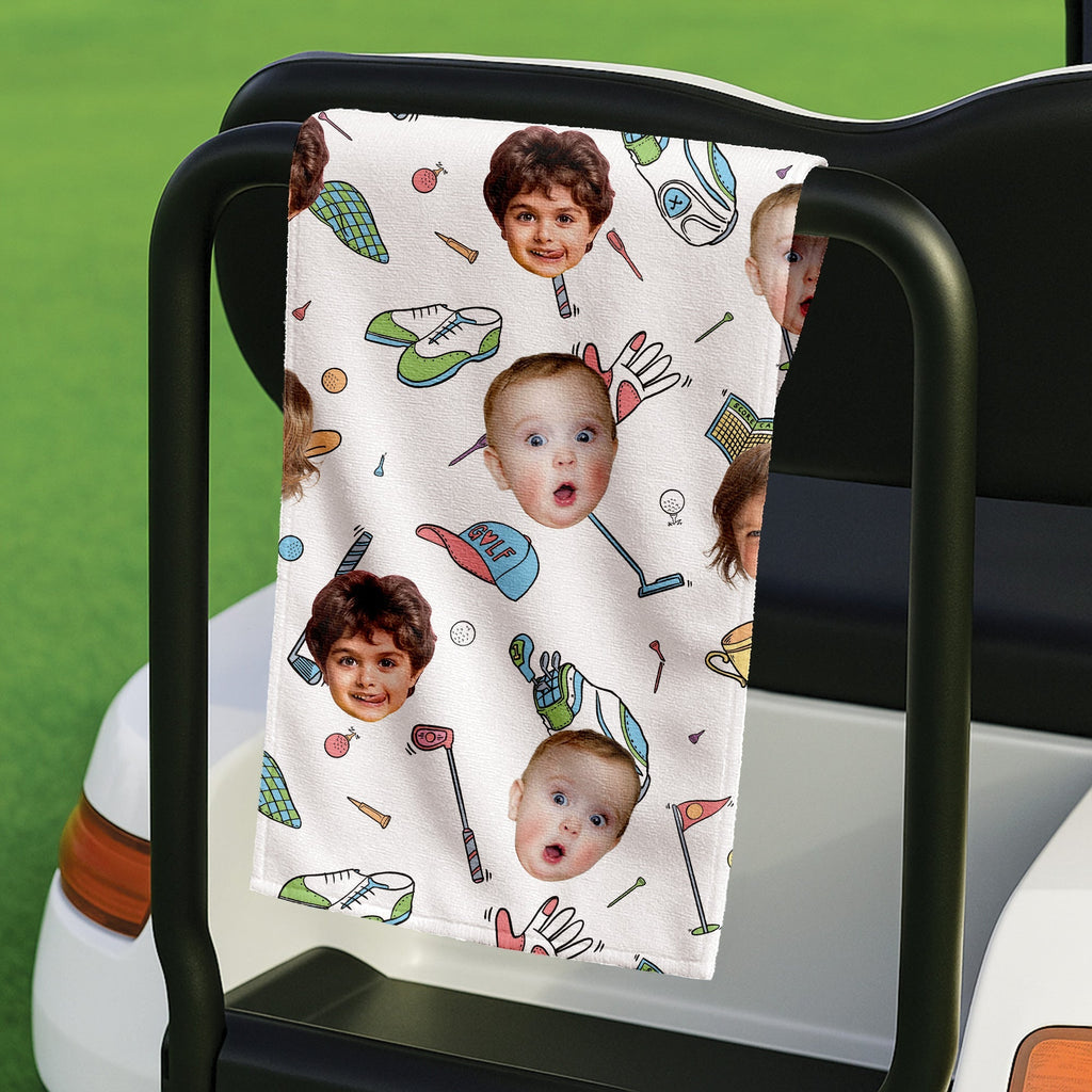 Personalized Kids Photo Golf Towel Funny Gift for Dad, Grandpa