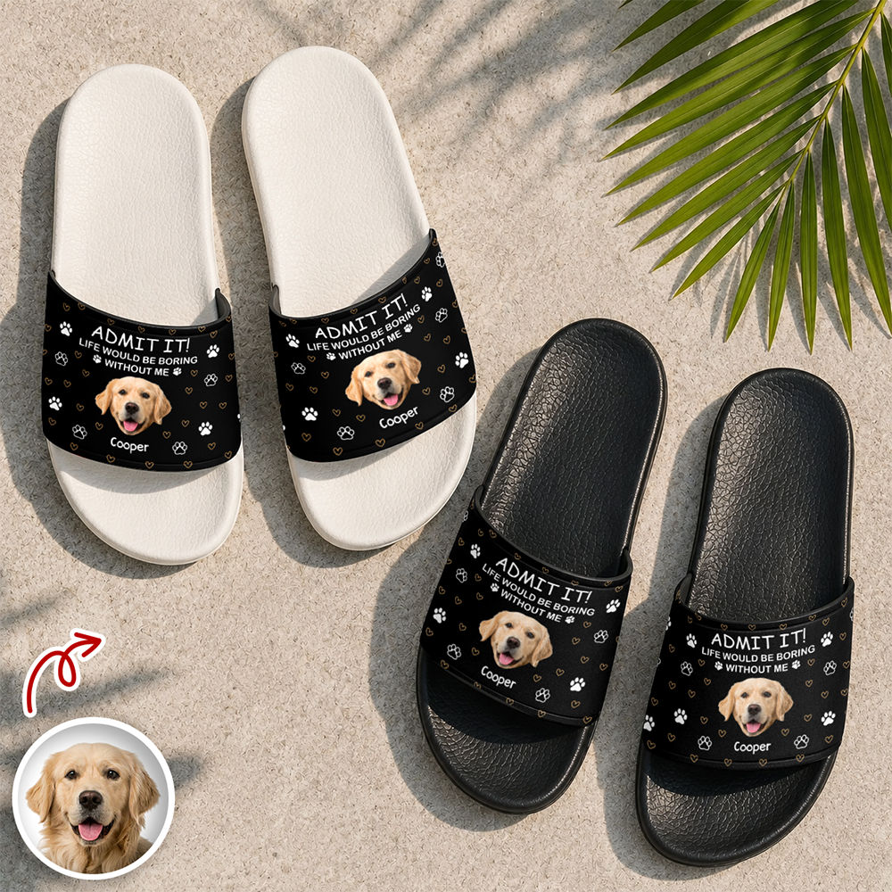 Personalized Dog Photo Slide Sandals Custom Gift for Dog Lovers HN590 - Slide Sandals GradoCreations