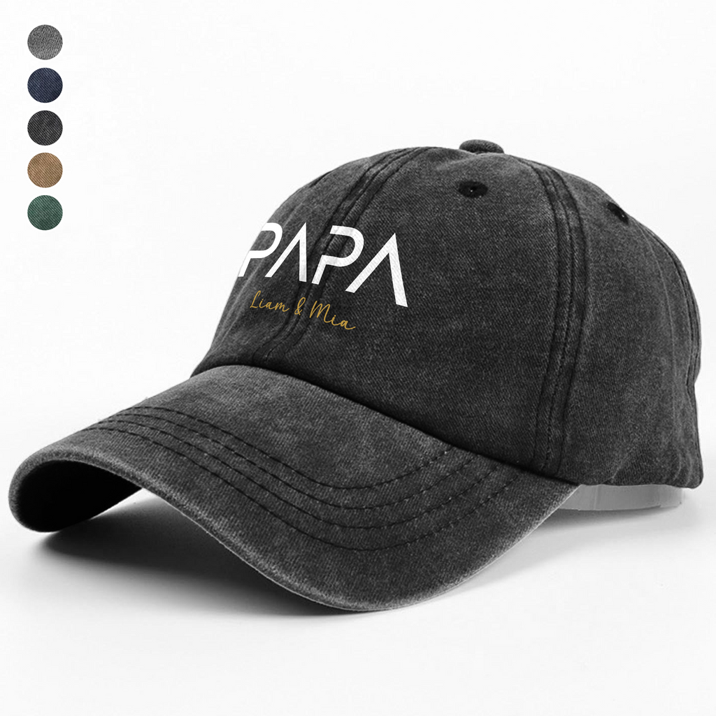 Personalized Washed Denim Baseball Cap Custom Name Gift for Dad HN590 - Washed Denim Baseball Cap GradoCreations