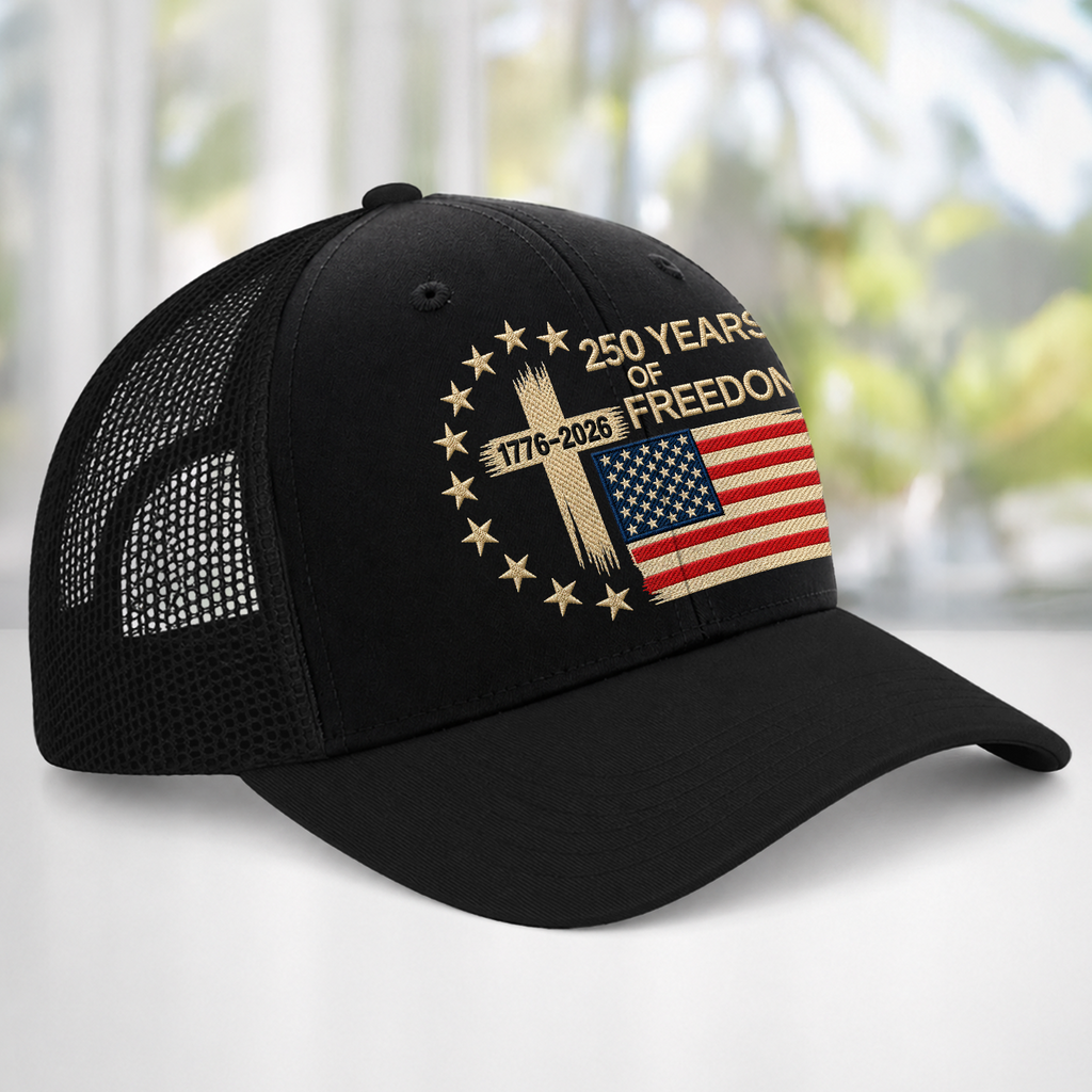 Personalized Trucker Hat US 250 Years Freedom Gift Idea HN590 - Embroidered Trucker Hat GradoCreations