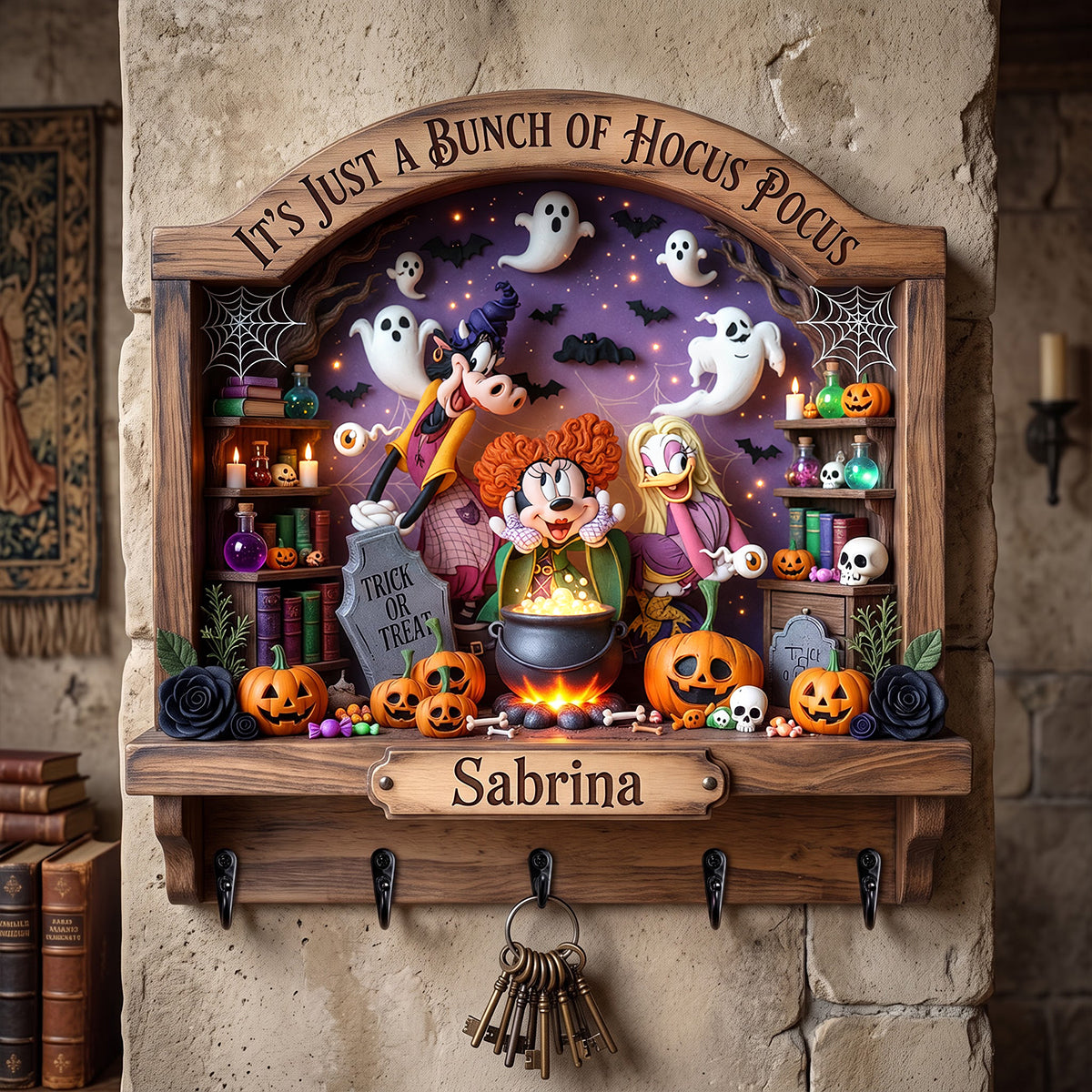 Personalized Halloween Hanging Rack Custom Family Name Gift Hanging Rack GradoCreations