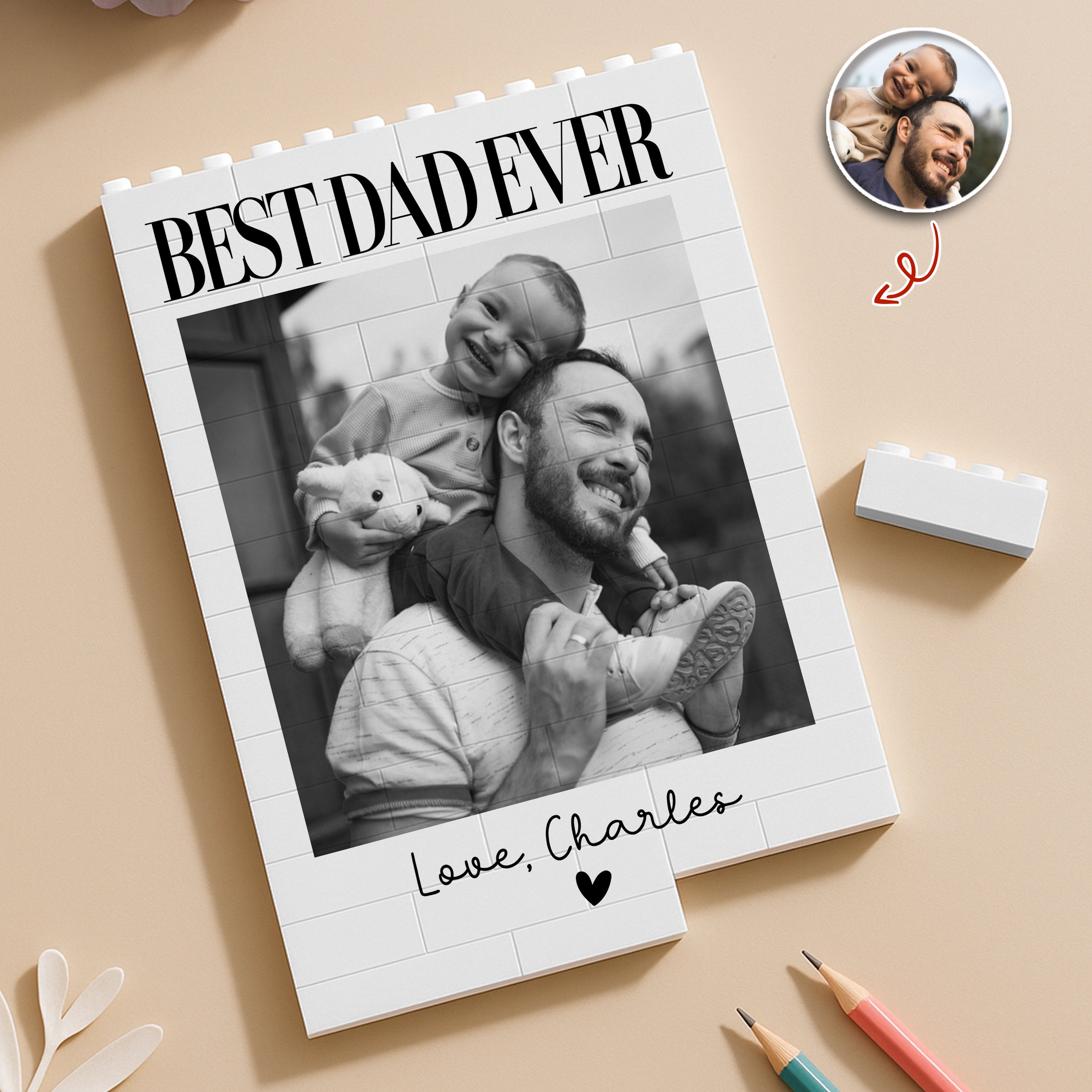 Personalized Building Blocks Photo Gift for Dad from Kids HN590 - Building Blocks fix GradoCreations