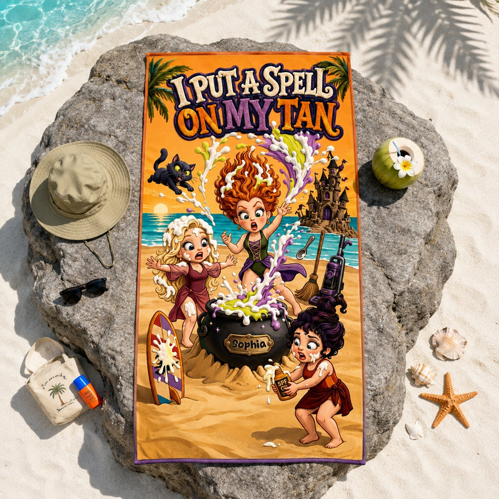 Personalized Funny Witch Beach Towel Gift for Her - Halloween Summer Fun Beach Towel GradoCreations