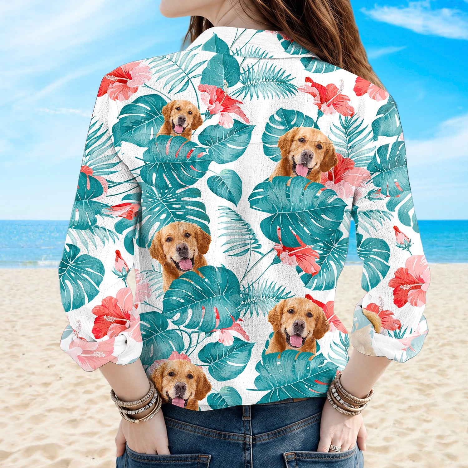 Personalized Tropical Blouse Shirt Custom Pet Photo Gift for Pet Lovers HN590 - Blouse Shirt GradoCreations