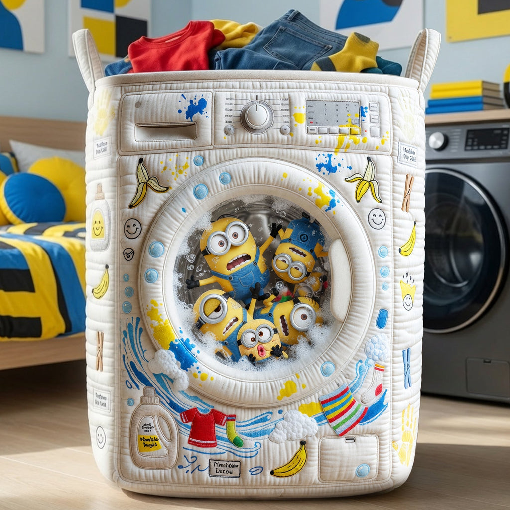 Personalized Quilted Laundry Basket with Fun Design - Family Gift Quilted Laundry Basket GradoCreations