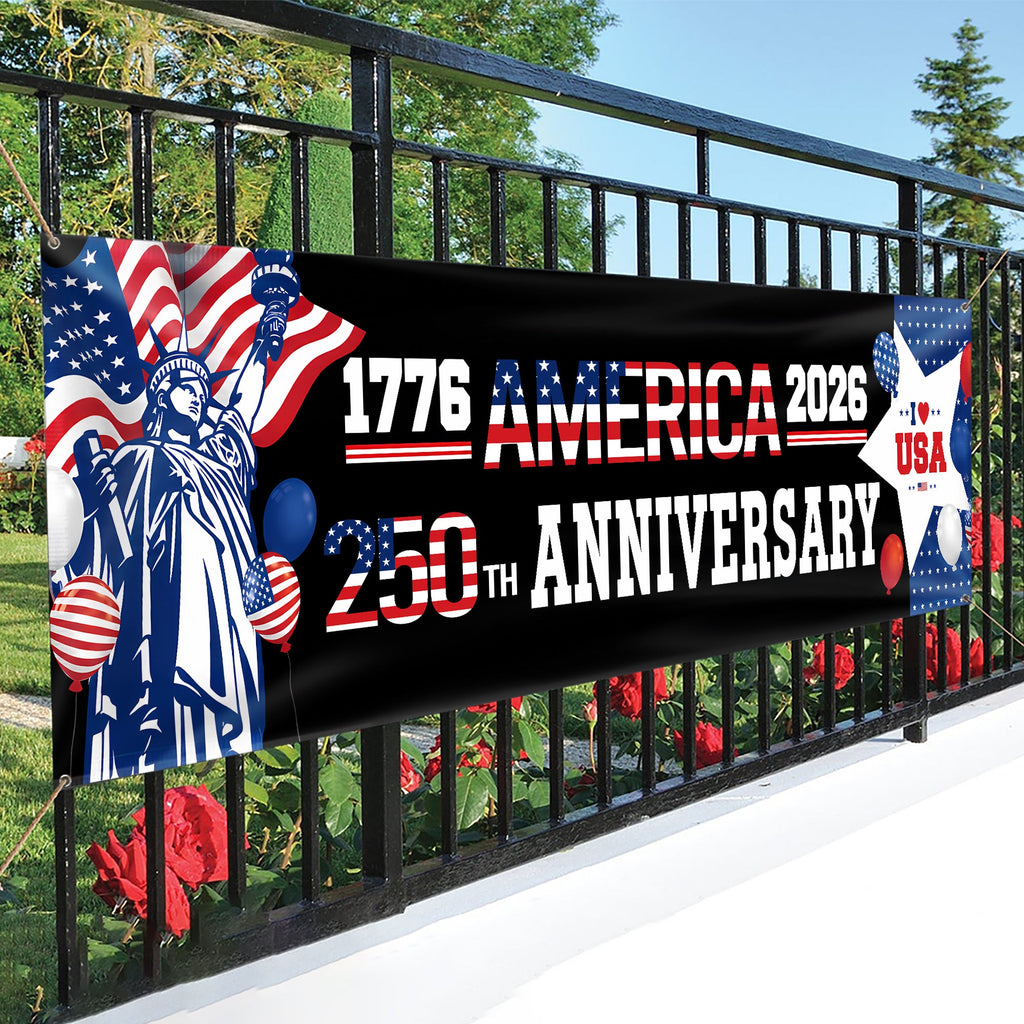 Personalized 250th Anniversary American Party Banner with Statue of Liberty HN590 - Banner GradoCreations