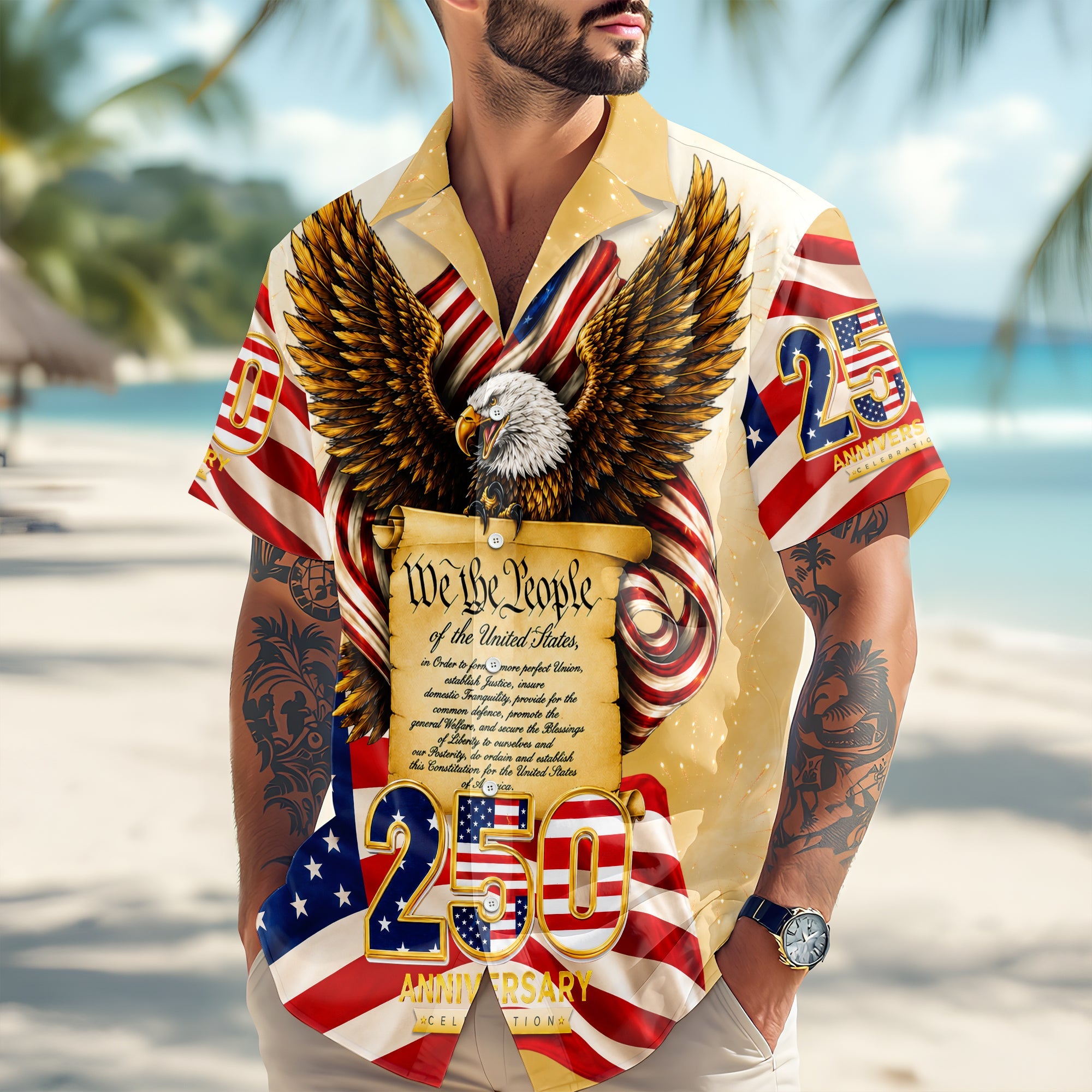Personalized Patriotic Hawaii Shirt 250th Anniversary Gift for Dad HN590 - AOP Hawai Shirt GradoCreations