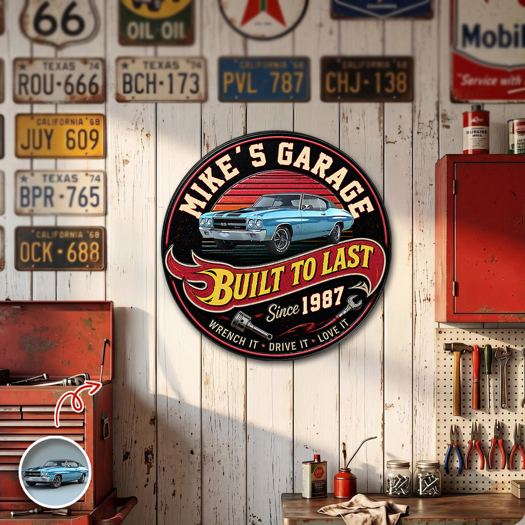 Personalized Car Garage Metal Sign Custom Year Gift for Dad HN590 - Monogram Metal Sign GradoCreations