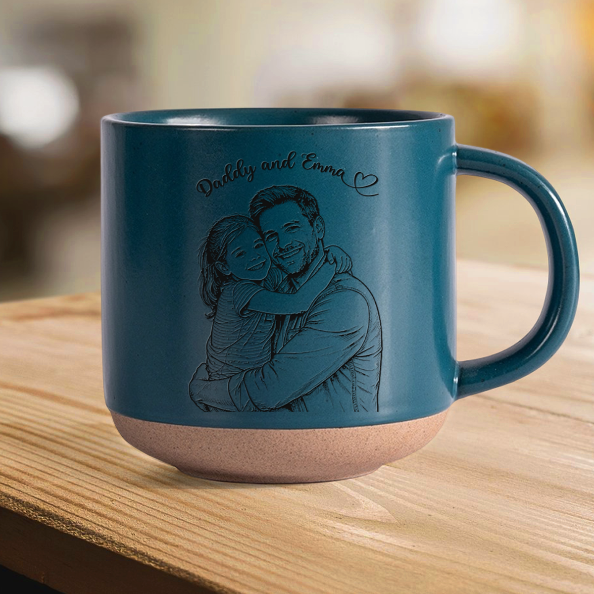 Personalized Engraved Pottery Mug Custom Photo Gift for Dad HN590 - Engraved Pottery Mug Fix GradoCreations
